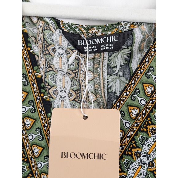 Floral Peasant Dress Maxi Cottagecore Green Striped Smocked V Neck Boho Grunge - Picture 5 of 10